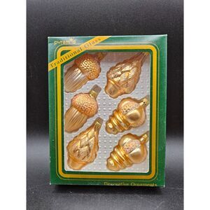 Vintage Pyramid Traditional Blown Glass Gold Ornaments Made in Colombia